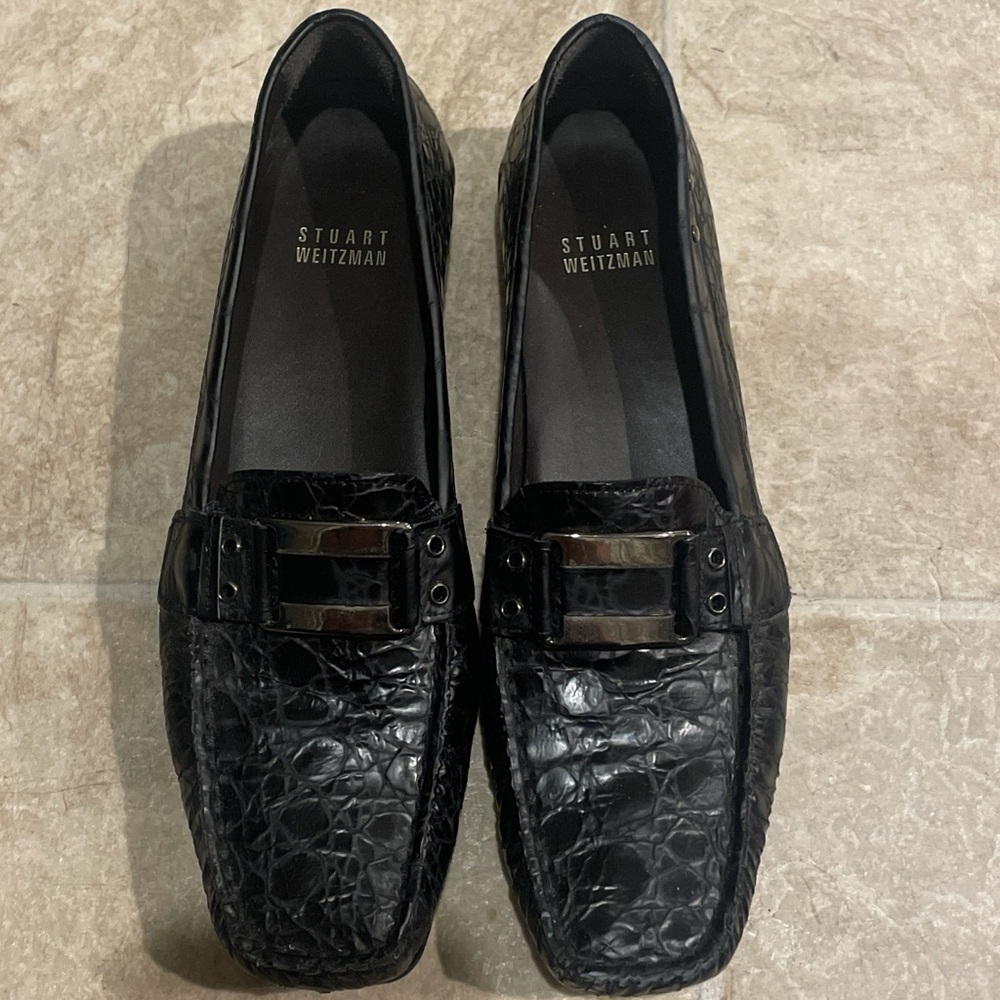 Stuart Weitzman Black Croc Loafers Size 7.5 SS